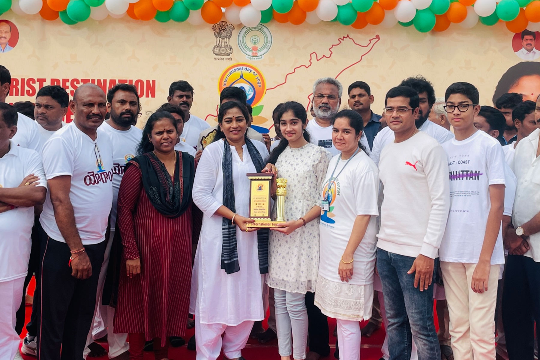 First prize in state-level yoga painting competition “Painting is a visual art form where an artist applies pigments to express emotions”